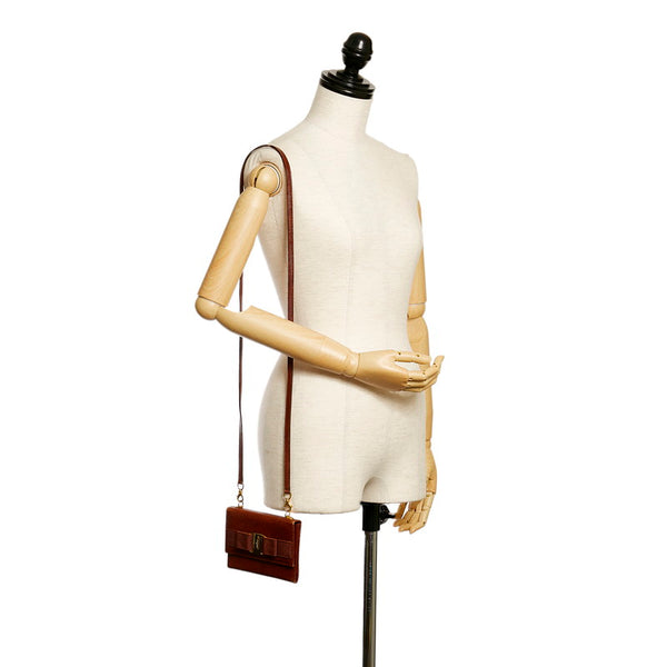 サルヴァトーレフェラガモ ヴァラリボン ショルダーウォレット 22 5619 ブラウン レザー レディース Salvatore Ferragamo 【中古】