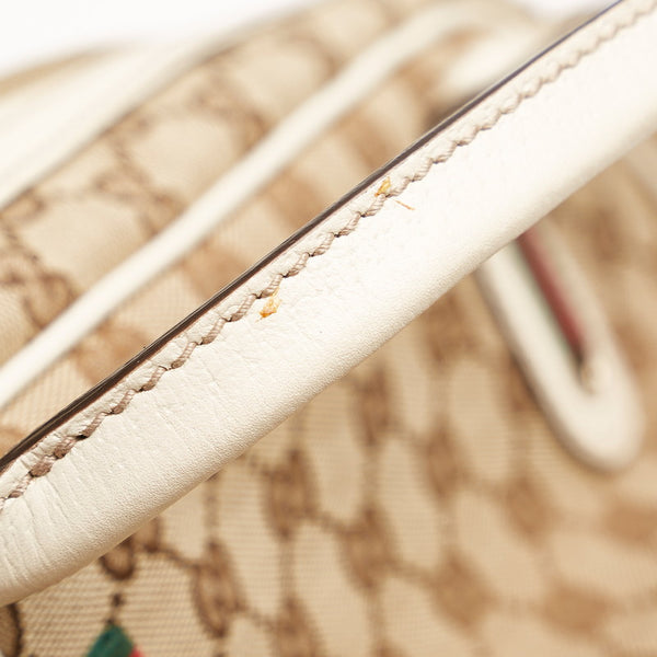 グッチ GGキャンバス プリンシー シェリーライン ハンドバッグ 161720 ベージュ ホワイト キャンバス レザー レディース GUCCI 【中古】