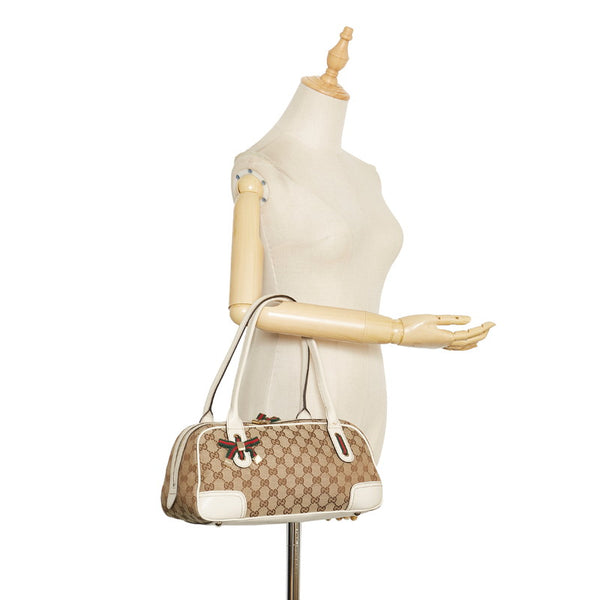 グッチ GGキャンバス プリンシー シェリーライン ハンドバッグ 161720 ベージュ ホワイト キャンバス レザー レディース GUCCI 【中古】