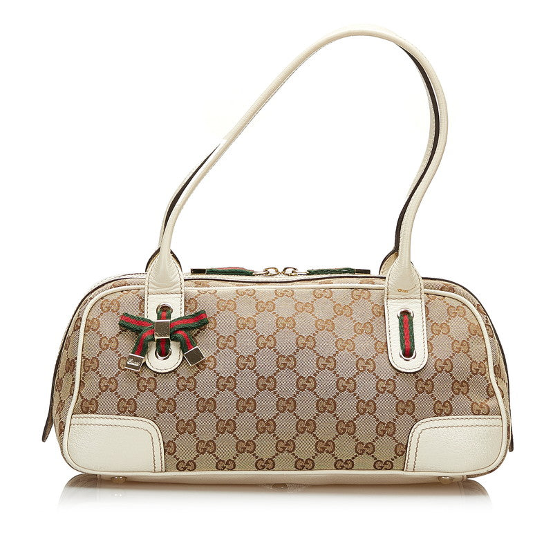 グッチ GGキャンバス プリンシー シェリーライン ハンドバッグ 161720 ベージュ ホワイト キャンバス レザー レディース GUCCI 【中古】