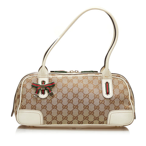 グッチ GGキャンバス プリンシー シェリーライン ハンドバッグ 161720 ベージュ ホワイト キャンバス レザー レディース GUCCI 【中古】