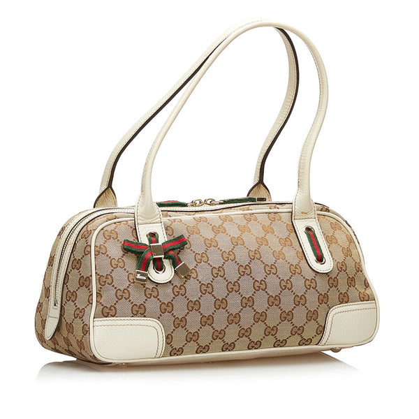 グッチ GGキャンバス プリンシー シェリーライン ハンドバッグ 161720 ベージュ ホワイト キャンバス レザー レディース GUCCI 【中古】