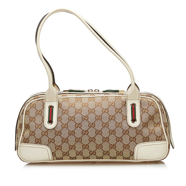 グッチ GGキャンバス プリンシー シェリーライン ハンドバッグ 161720 ベージュ ホワイト キャンバス レザー レディース GUCCI 【中古】