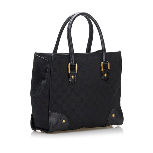 グッチ GGキャンバス ハンドバッグ 120895 ブラック キャンバス レザー レディース GUCCI 【中古】