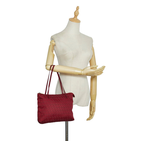 フェンディ ズッキーノ ハンドバッグ トートバッグ 8BH022 レッド キャンバス レザー レディース FENDI 【中古】