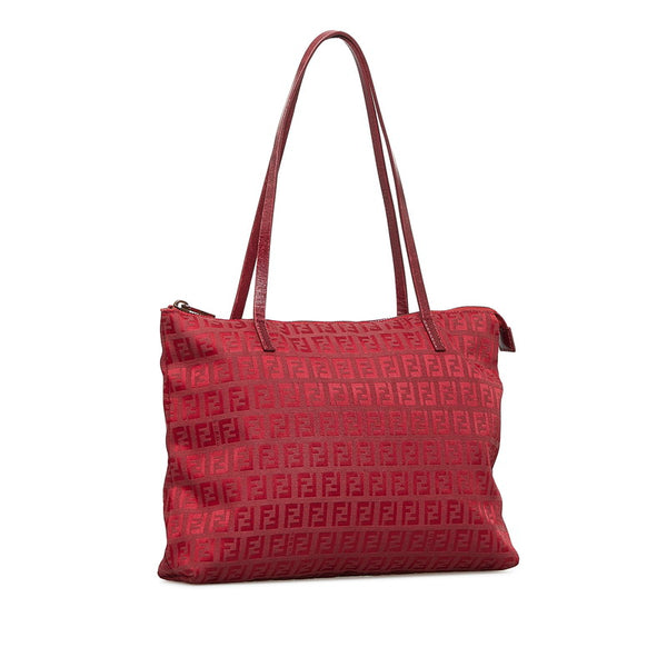 フェンディ ズッキーノ ハンドバッグ トートバッグ 8BH022 レッド キャンバス レザー レディース FENDI 【中古】
