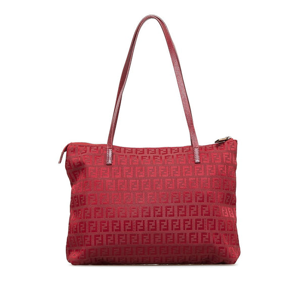 フェンディ ズッキーノ ハンドバッグ トートバッグ 8BH022 レッド キャンバス レザー レディース FENDI 【中古】