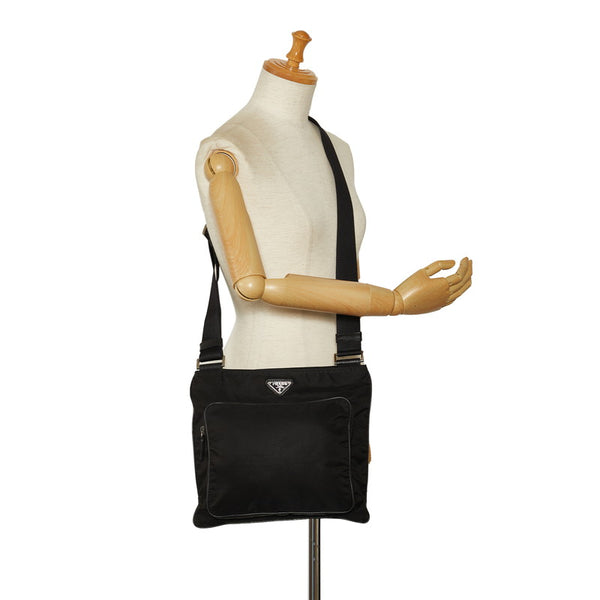 プラダ 斜め掛け ショルダーバッグ ブラック ナイロン レザー レディース PRADA 【中古】