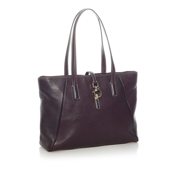 サルヴァトーレフェラガモ ガンチーニ トートバッグ ブラウン レザー レディース Salvatore Ferragamo 【中古】