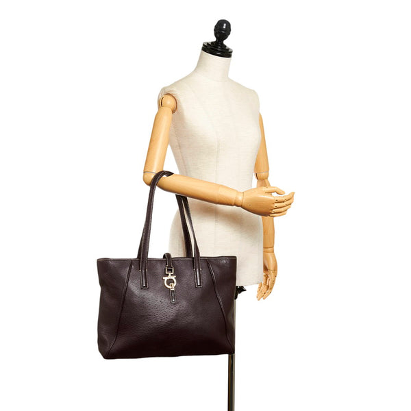 サルヴァトーレフェラガモ ガンチーニ トートバッグ ブラウン レザー レディース Salvatore Ferragamo 【中古】
