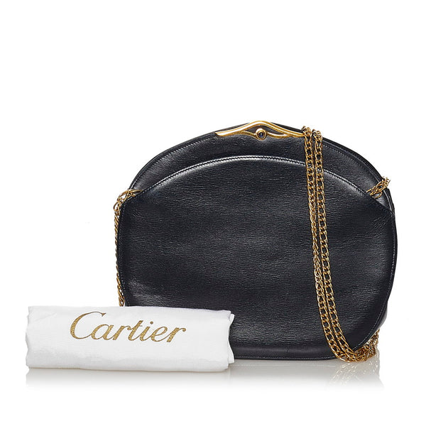 カルティエ サファイアライン チェーン ショルダーバッグ ブラック レザー レディース CARTIER 【中古】