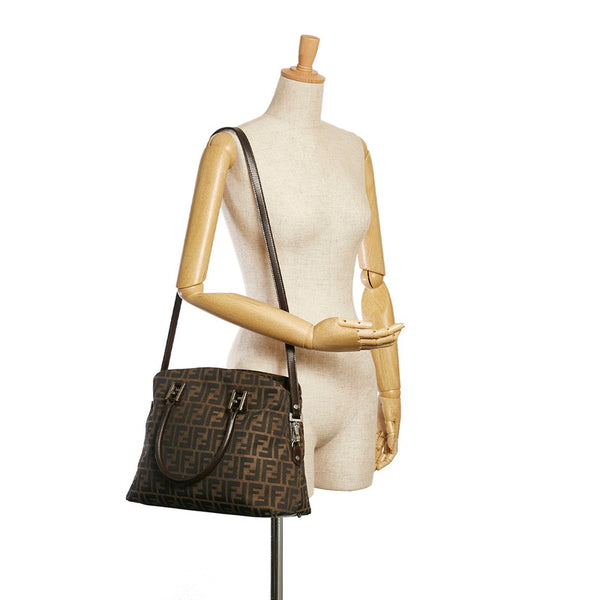 フェンディ ズッカ ハンドバッグ ショルダーバッグ 2WAY ブラウン キャンバス レザー レディース FENDI 【中古】