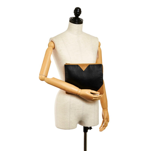 セリーヌ バイカラー クラッチバッグ ブラック ブラウン レザー レディース CELINE 【中古】
