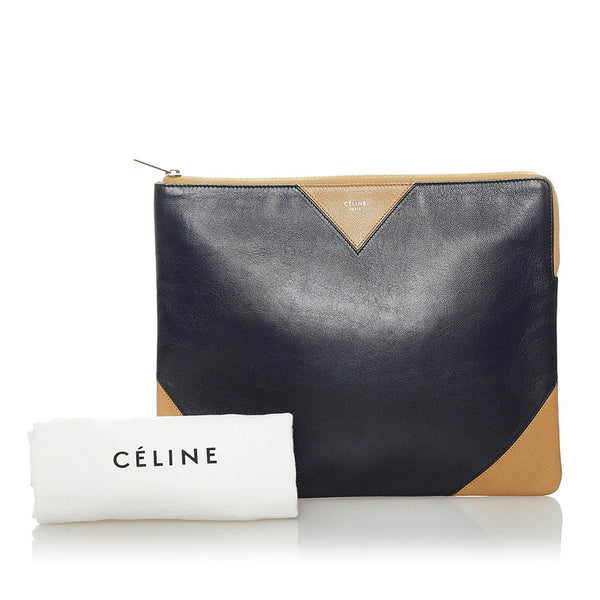 セリーヌ バイカラー クラッチバッグ ブラック ブラウン レザー レディース CELINE 【中古】