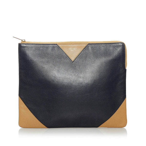 セリーヌ バイカラー クラッチバッグ ブラック ブラウン レザー レディース CELINE 【中古】