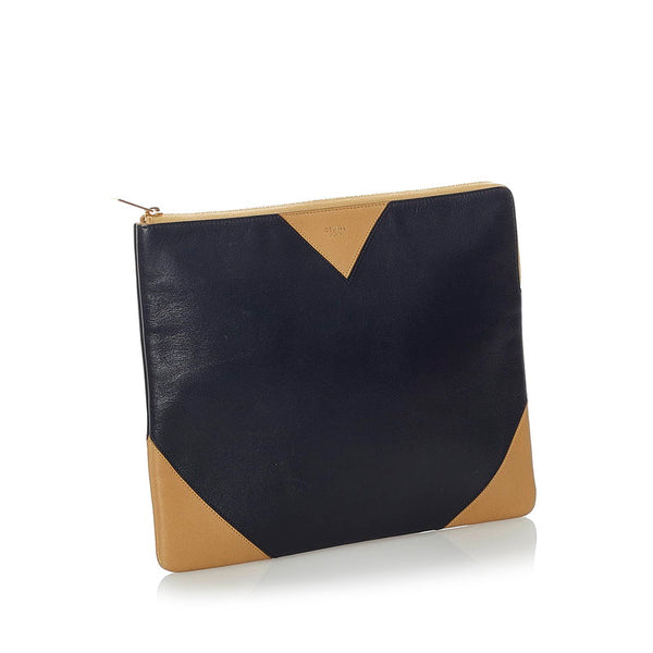 セリーヌ バイカラー クラッチバッグ ブラック ブラウン レザー レディース CELINE 【中古】