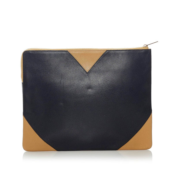 セリーヌ バイカラー クラッチバッグ ブラック ブラウン レザー レディース CELINE 【中古】