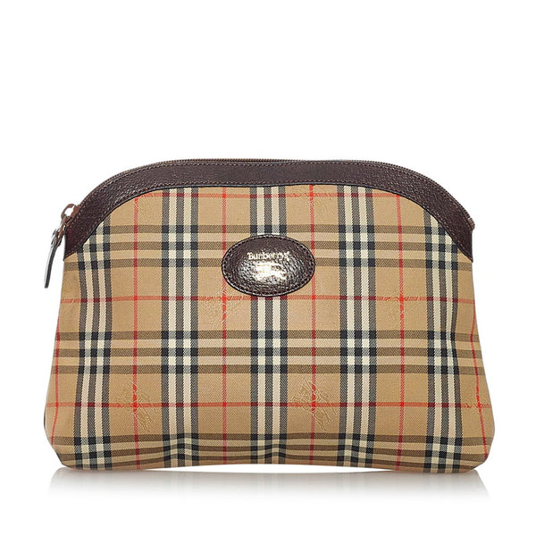 バーバリー ノバチェック ベージュ キャンバス レザー ポーチ レディース BURBERRY 【中古】