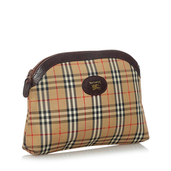 バーバリー ノバチェック ベージュ キャンバス レザー ポーチ レディース BURBERRY 【中古】