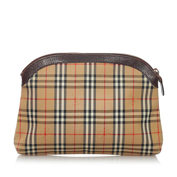 バーバリー ノバチェック ベージュ キャンバス レザー ポーチ レディース BURBERRY 【中古】