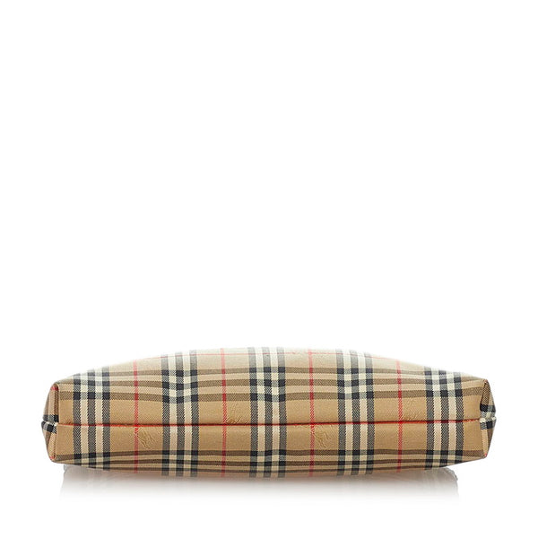 バーバリー ノバチェック ベージュ キャンバス レザー ポーチ レディース BURBERRY 【中古】