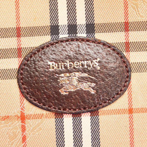 バーバリー ノバチェック ベージュ キャンバス レザー ポーチ レディース BURBERRY 【中古】