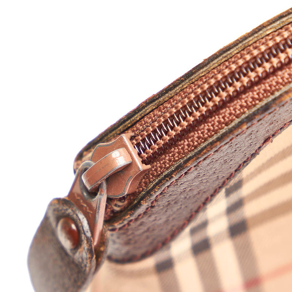 バーバリー ノバチェック ベージュ キャンバス レザー ポーチ レディース BURBERRY 【中古】