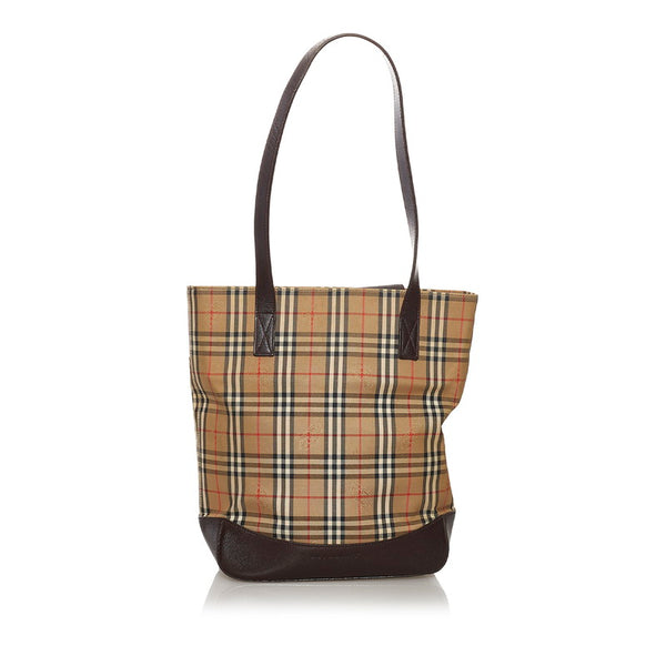 バーバリー ノバチェック シャドーホース トートバッグ ショルダーバッグ ベージュ キャンバス レザー レディース BURBERRY 【中古】