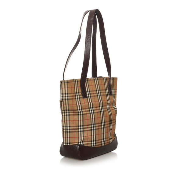 バーバリー ノバチェック シャドーホース トートバッグ ショルダーバッグ ベージュ キャンバス レザー レディース BURBERRY 【中古】