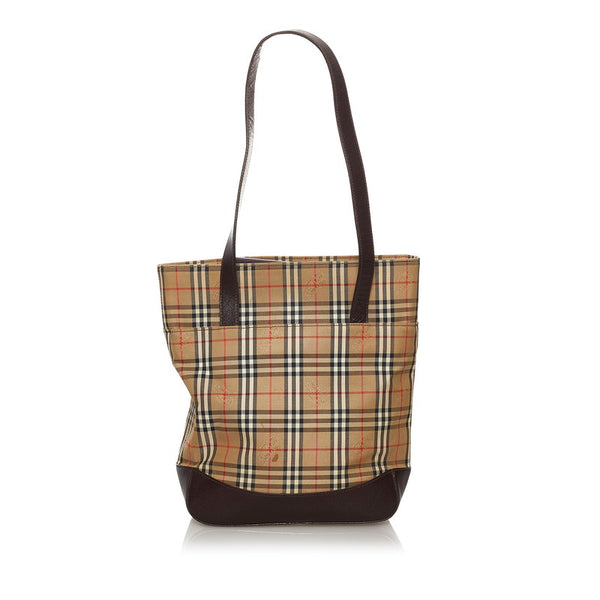バーバリー ノバチェック シャドーホース トートバッグ ショルダーバッグ ベージュ キャンバス レザー レディース BURBERRY 【中古】