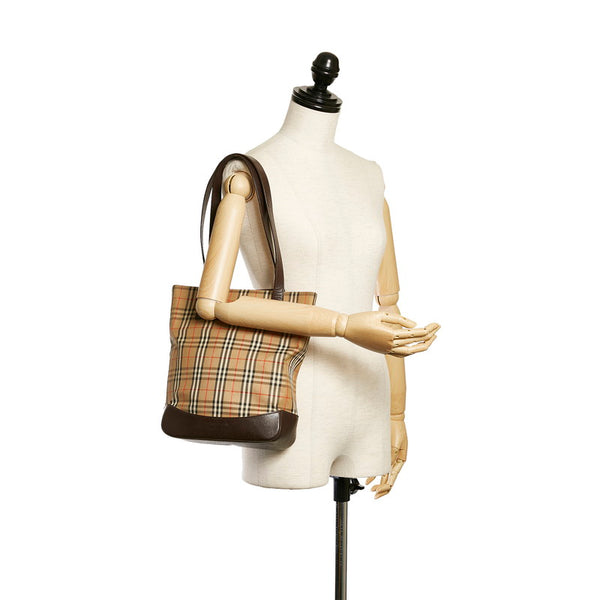 バーバリー ノバチェック シャドーホース トートバッグ ショルダーバッグ ベージュ キャンバス レザー レディース BURBERRY 【中古】