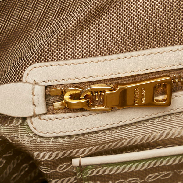 プラダ ロゴジャガード ショルダーバッグ トートバッグ 2WAY ベージュ ホワイト キャンバス レザー レディース PRADA 【中古】