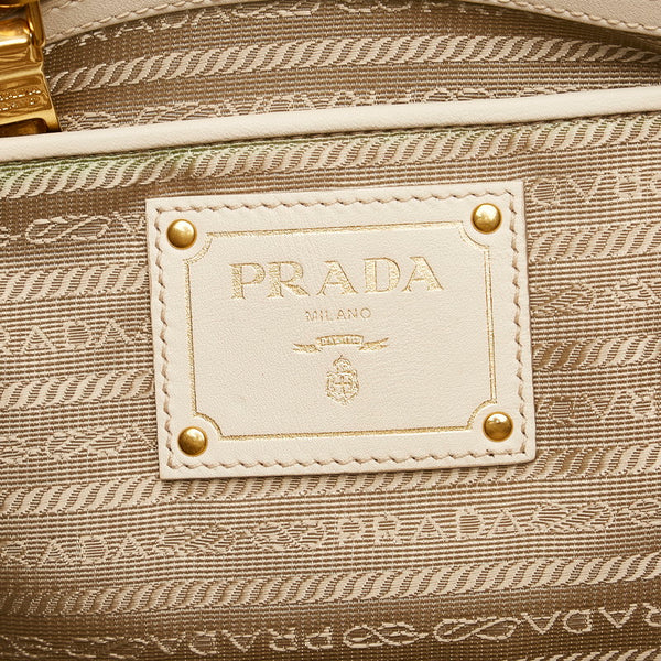 プラダ ロゴジャガード ショルダーバッグ トートバッグ 2WAY ベージュ ホワイト キャンバス レザー レディース PRADA 【中古】