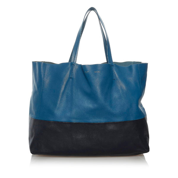 セリーヌ ホリゾンタルカバ ブルー ブラック レザー トートバッグ レディース CELINE 【中古】