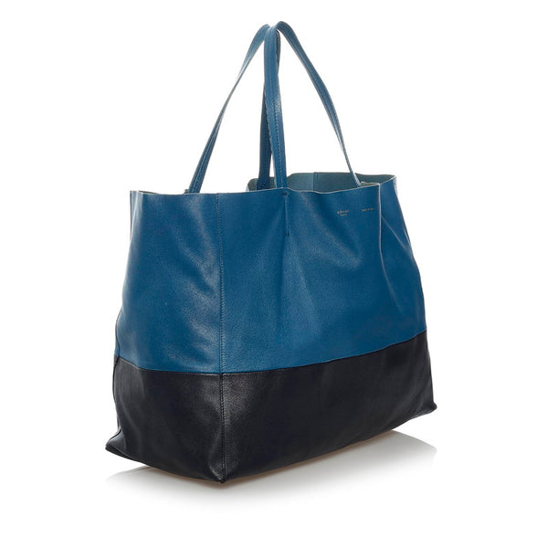 セリーヌ ホリゾンタルカバ ブルー ブラック レザー トートバッグ レディース CELINE 【中古】