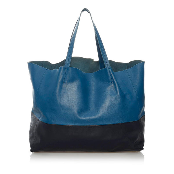 セリーヌ ホリゾンタルカバ ブルー ブラック レザー トートバッグ レディース CELINE 【中古】