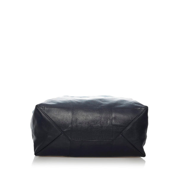セリーヌ ホリゾンタルカバ ブルー ブラック レザー トートバッグ レディース CELINE 【中古】