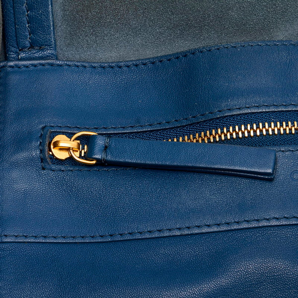 セリーヌ ホリゾンタルカバ ブルー ブラック レザー トートバッグ レディース CELINE 【中古】