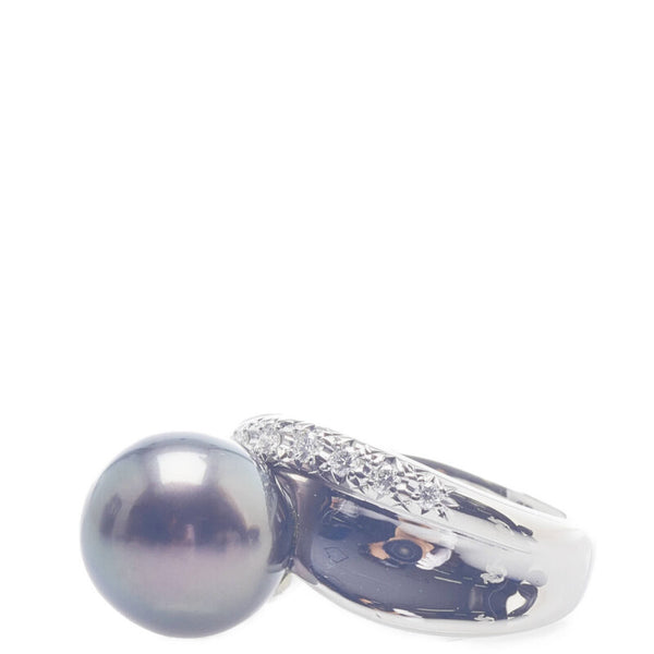 Pt900 プラチナ 黒蝶真珠11mm ダイヤ0.07ct リング 指輪 レディース 10.5号 【中古】