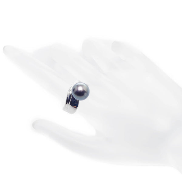 Pt900 プラチナ 黒蝶真珠11mm ダイヤ0.07ct リング 指輪 レディース 10.5号 【中古】