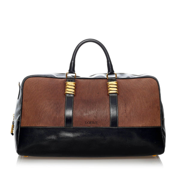 ロエベ ベラスケス ツイスト ボストンバッグ ブラウン ブラック レザー メンズ LOEWE 【中古】
