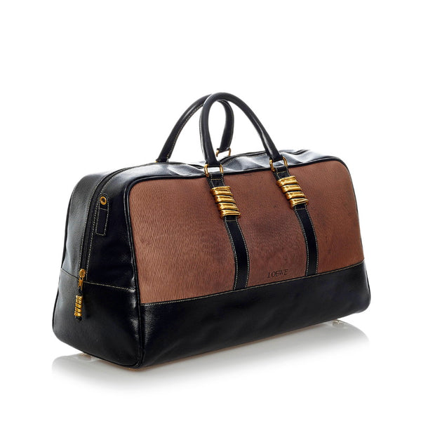 ロエベ ベラスケス ツイスト ボストンバッグ ブラウン ブラック レザー メンズ LOEWE 【中古】