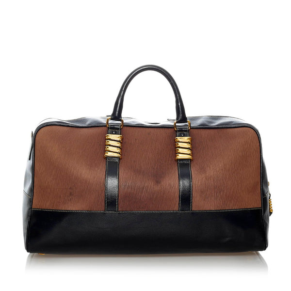 ロエベ ベラスケス ツイスト ボストンバッグ ブラウン ブラック レザー メンズ LOEWE 【中古】