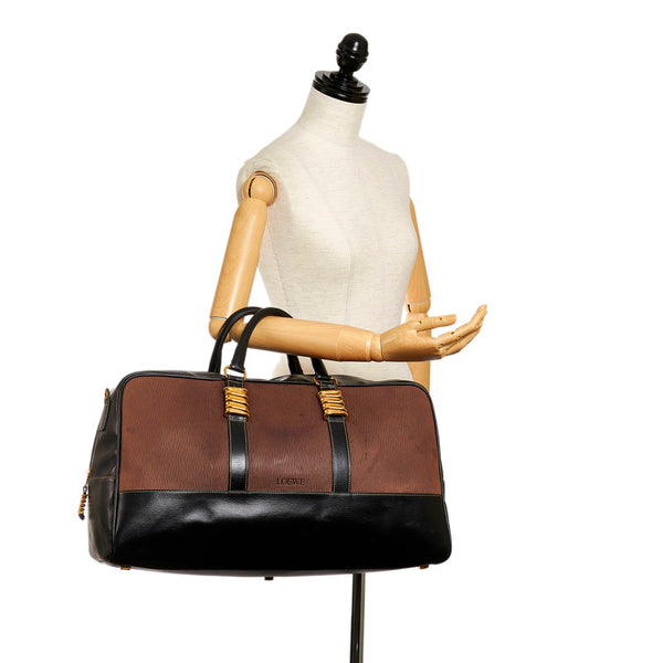 ロエベ ベラスケス ツイスト ボストンバッグ ブラウン ブラック レザー メンズ LOEWE 【中古】