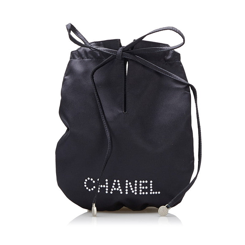 シャネル パール ポーチ ネイビー サテン レディース CHANEL 【中古】