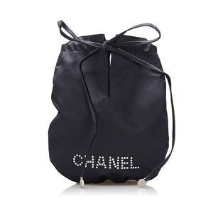 シャネル パール ポーチ ネイビー サテン レディース CHANEL 【中古】