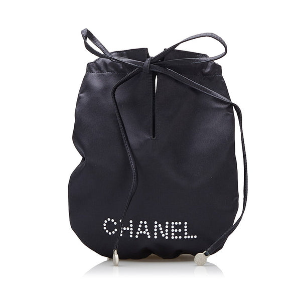 シャネル パール ポーチ ネイビー サテン レディース CHANEL 【中古】