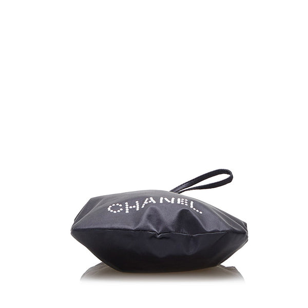 シャネル パール ポーチ ネイビー サテン レディース CHANEL 【中古】