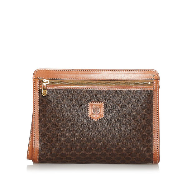 セリーヌ マカダム セカンドバッグ ブラウン PVC レザー メンズ CELINE 【中古】