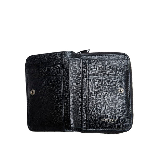 サンローラン モノグラム コンパクト ジップアラウンド ウォレット 二つ折り財布 ブラック レザー レディース SAINT LAURENT 【中古】